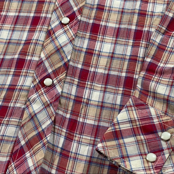 Wrangler 📌size medium, VINTAGE, button down pearl snap red, blue, tan, western - Picture 3 of 8